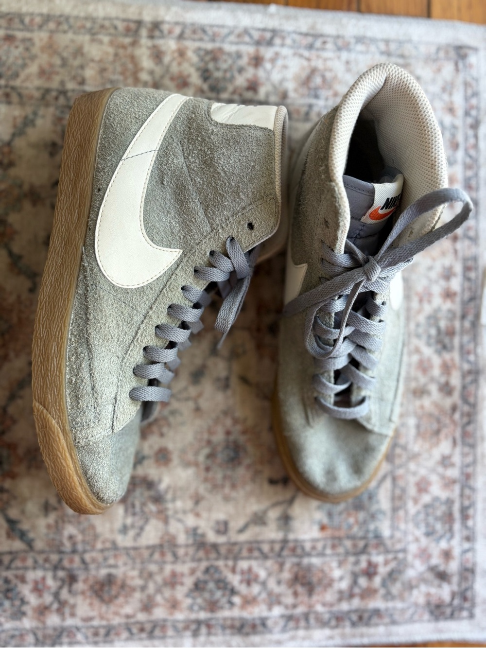 Women’s Nike Blazer Mid Suede Sneakers in Gray and White with Gum Sole size 9